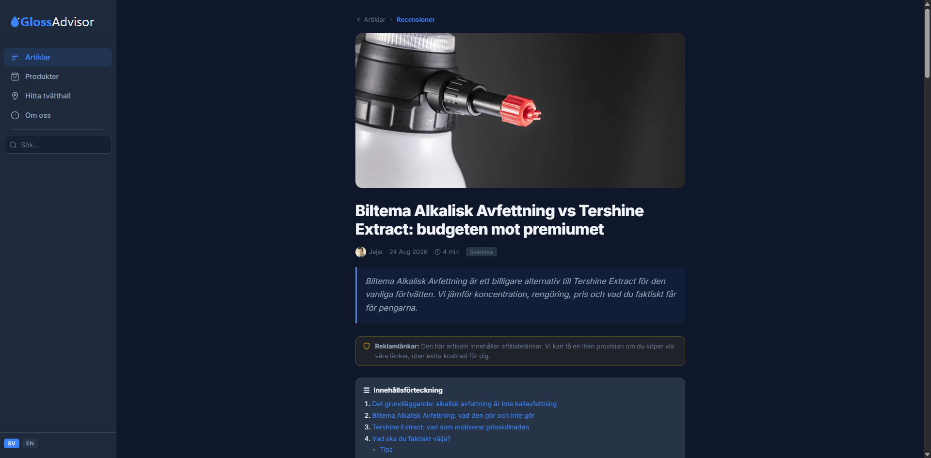 Artikel: Biltema alkalisk avfettning vs Extract