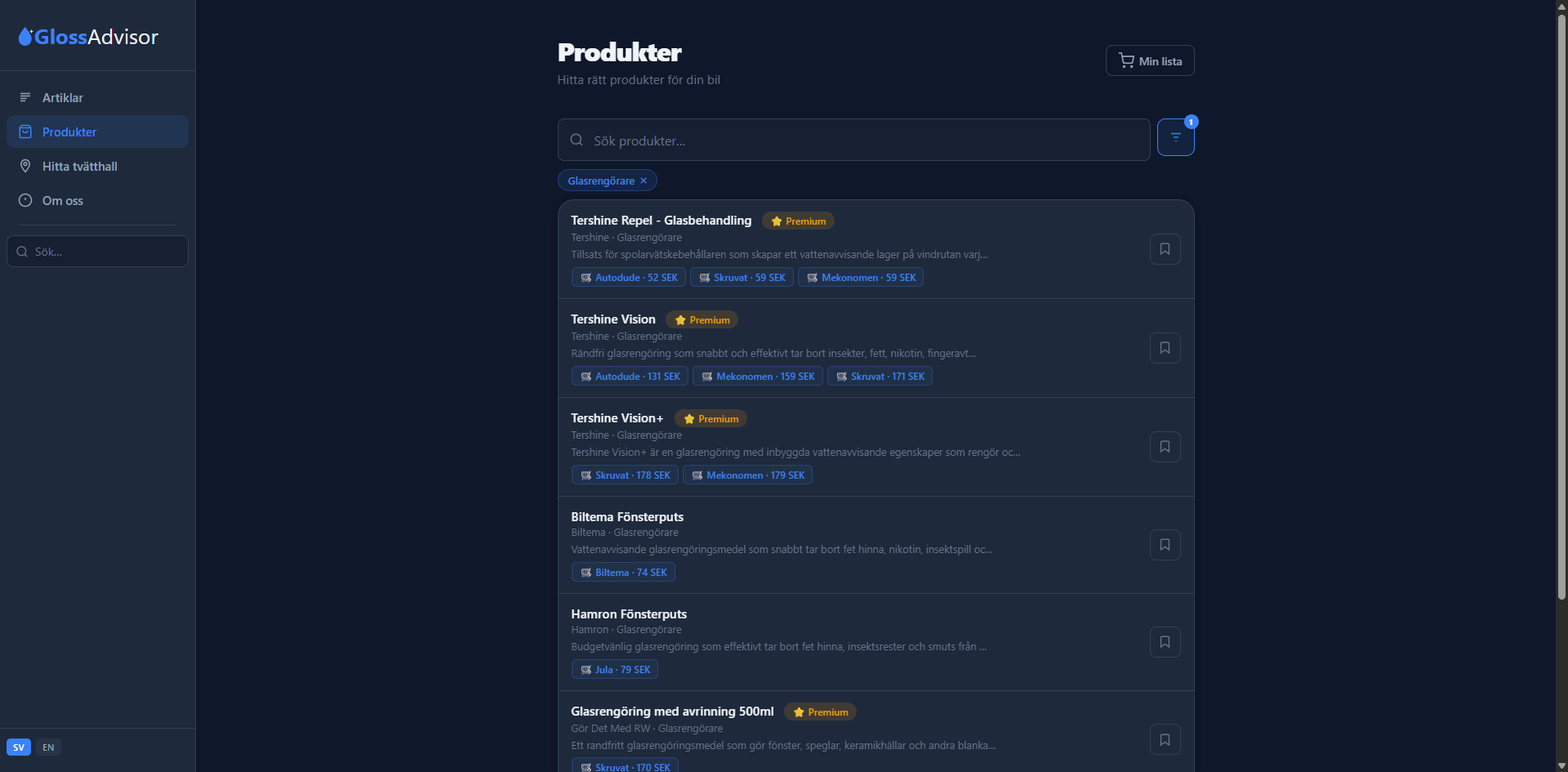 GlossAdvisor produktsida